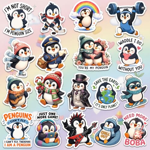 18 PCS Penguin Stickers, Cute Animal Decoration Vinyl Waterproof Sticker for Water Bottle Laptop Guitar Phone Skateboard - color: Penguin