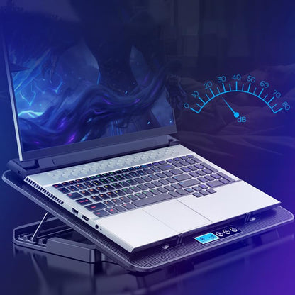 Laptop Cooling Pad, Cooler with 6 Core High Speed Mute Fan, Applicable to 18 inches Notebook Gaming Laptop Computer, Five Level Angle Adjustment Quick Cooling Low Noise (Smart LCD Displays Mute)