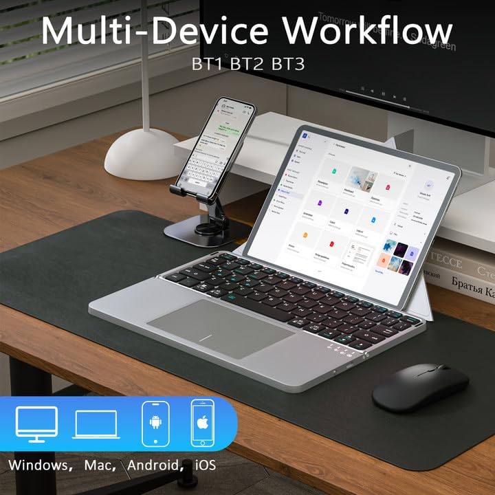Foldable Keyboard and Mouse, MEKO Folding Wireless Bluetooth Keyboard and Mouse Combo Portable Travel Keyboard with Touchpad and Holster Stand for Business Travel Compatible Mac Laptop iPad Tablet