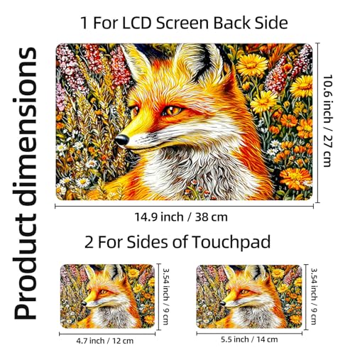 Aesthetic Laptop Skin Sticker, Fox in Flower Field Waterproof Vinyl Laptop Decal, Removable Bubble Free, Reusable Protective Cover for 13 14 15 15.6 Inch - color: Fox in Flower Field