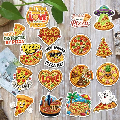 18pcs Pizza Stickers Pack, Cute Cartoon Graffiti Vinyl Waterproof Decals for Water Bottle,Laptop,Phone,Skateboard,Scrapbooking,Bumper for Party Supply - color: Pizza