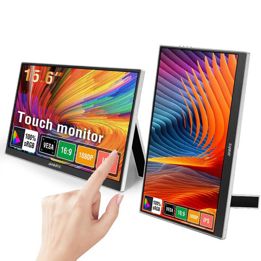 Portable Monitor 15.6 Inch Computer Gaming Metal Enclosure Mobile External Display for Laptop Xbox PS4 Phone with Speakers Type-C USB-C HDMI IPS FHD 1080P LED Screen (15.6"Touch Screen Version) - size: 15.6 inch, style: Touch Screen Version