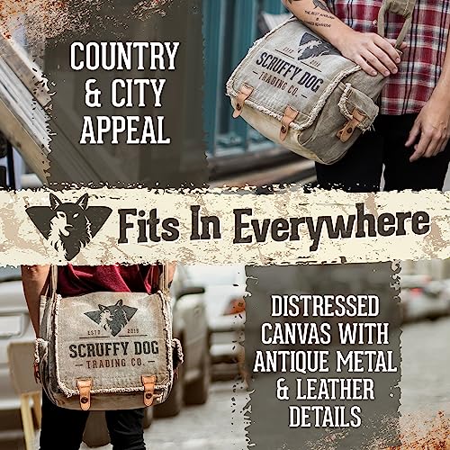 Vintage Messenger Bag for Men & Women - Canvas Crossbody Bag | Stone-Washed Canvas Crossbody Bags for Women and Men, Shoulder Satchel, Fits 15.6” Laptop, Adjustable Cross Body Strap