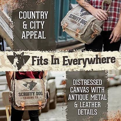 Vintage Messenger Bag for Men & Women - Canvas Crossbody Bag | Stone-Washed Canvas Crossbody Bags for Women and Men, Shoulder Satchel, Fits 15.6” Laptop, Adjustable Cross Body Strap