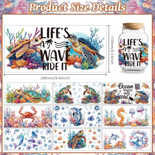 UV DTF Cup Wraps Transfer Stickers Marine Life Pattern, 10 Sheets Waterproof Custom Vinyl Transfer Sticker 16oz Coffee Glass Cup Tumbler Bottle Mug Decals for Men Women | Waterproof UV DTF Stickers, Custom Vinyl Decals for 16oz Coffee Cups Tumblers Bottle