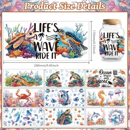 UV DTF Cup Wraps Transfer Stickers Marine Life Pattern, 10 Sheets Waterproof Custom Vinyl Transfer Sticker 16oz Coffee Glass Cup Tumbler Bottle Mug Decals for Men Women | Waterproof UV DTF Stickers, Custom Vinyl Decals for 16oz Coffee Cups Tumblers Bottle