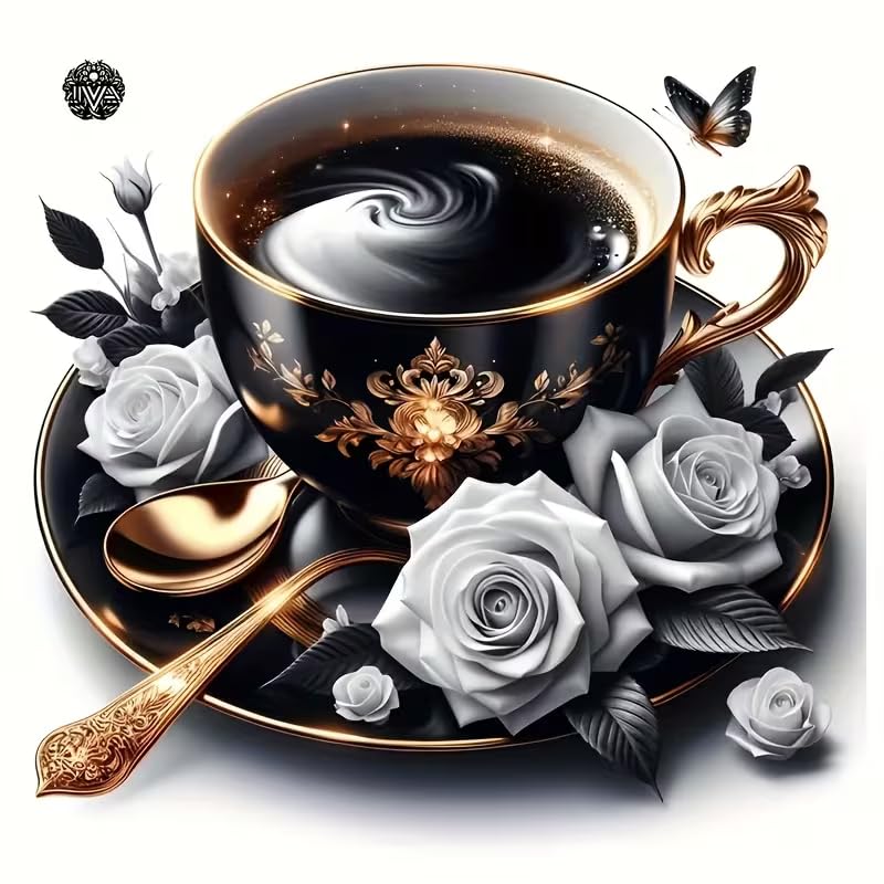 Rose Flower and Coffee PVC Vinyl Car Decals Stickers Waterproof Self-Adhesive Decals for Cars, Laptops, Trucks, Motorcycles Wall Window Luggage Scratch Cover Door Decor Sticker