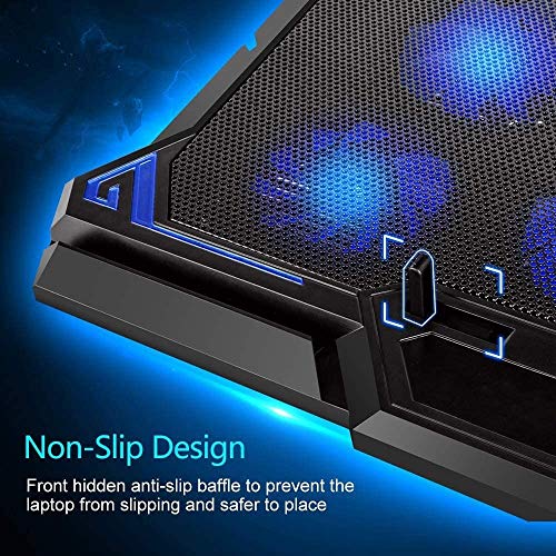 Laptop Cooling Pad, 6 Quiet Fans Up to 12"-17" Gaming Cooler Pad 6 Angle Adjustable Laptop Cooling Fan Stand,Blue LED Lights 2 USB Ports