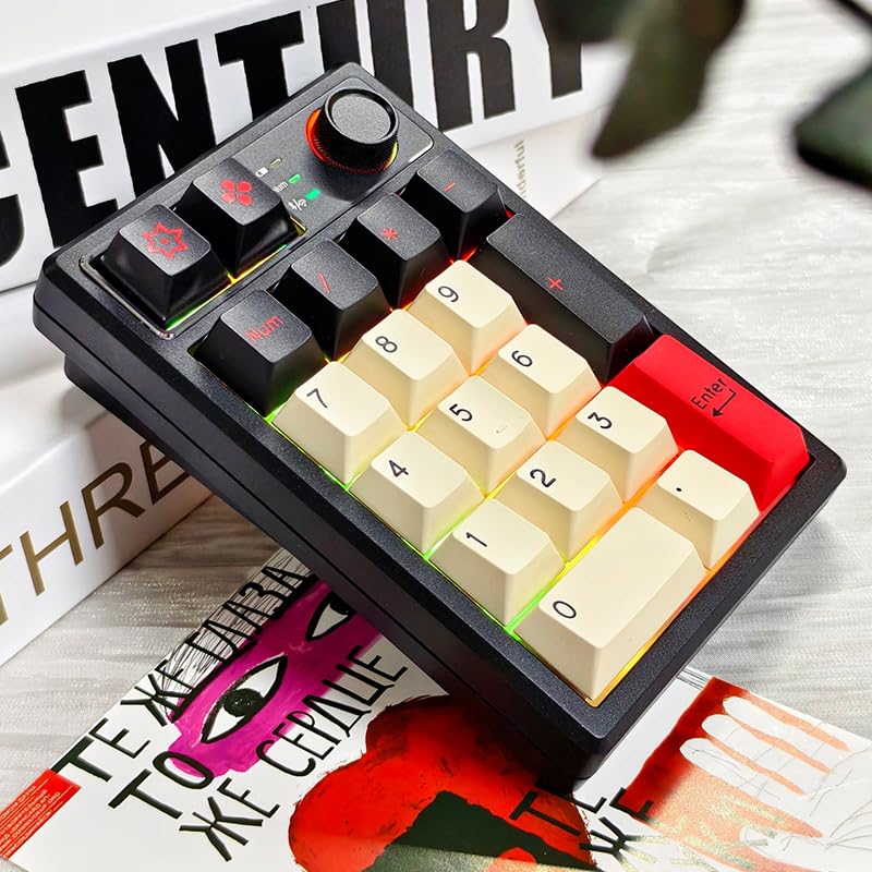 KEYCOOL K19 Wireless Numeric Keyboard, Mechanical Number Keypad Hot-swappable Bluetooth Numpad 5.0/2.4GHz, RGB Multi-Function Knob Numerical Keyboard for Laptop Mac Win iOS Android - color: Earl Red 19 Key