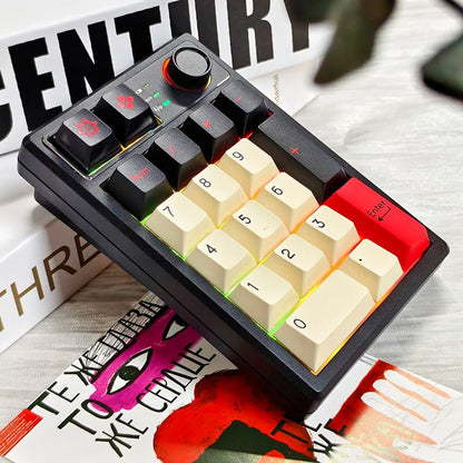 KEYCOOL K19 Wireless Numeric Keyboard, Mechanical Number Keypad Hot-swappable Bluetooth Numpad 5.0/2.4GHz, RGB Multi-Function Knob Numerical Keyboard for Laptop Mac Win iOS Android - color: Earl Red 19 Key