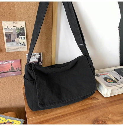Canvas Messenger Bag Large Messenger Bags for Women Men Casual Canvas Crossbody Shoulder Bag with Multiple Pockets - color: Black
