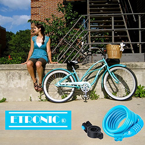 Etronic Bike Lock M6, Cable Lock 6 Feet Long Coiled Security Resettable Combo Combination Lock Bicycle Lock with Mounting Bracket - color: Blue