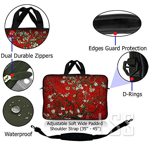Laptop Sleeve Bag Carrying Case w/Handle & Adjustable Shoulder Strap & Matching Skin Sticker Compatible with 15" 15.4" 15.6" Dell, Asus, Acer - Red Almond Trees - color: Red Almond Trees, size: 15 inch