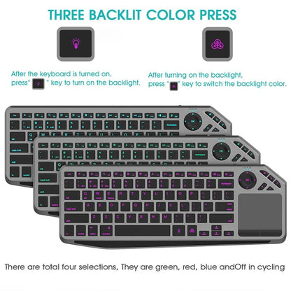 JOMAA 2.4G Wireless Bluetooth Dual Mode Connection TV Keyboard with Touchpad Media Control Multimedia Rechargeable 7Color Backlit Keyboard for Computer, Smart TV, Desktop, Laptop, iPad, Tablet