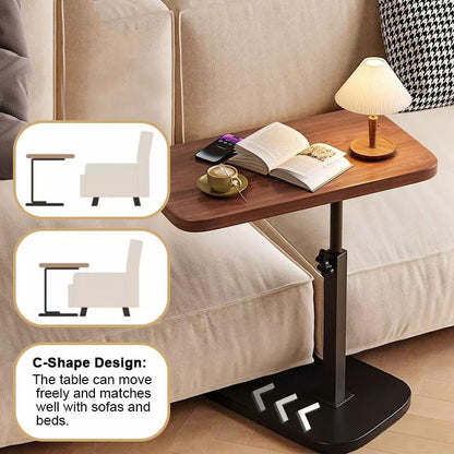 Multiful Sofa Side Floor Stand,Mini Projector Stand Table, Wooden Tray Table,Portable Laptop Holder,Height Adjustable Snack Tray Stand for Living Room Couch Bed Side (Black)