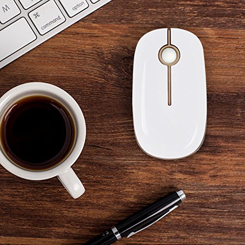 VssoPlor Wireless Mouse, 2.4G Slim Computer Laptop Mouse, White and Gold | Portable Mouse, Plug & Play USB Nano Receiver, Quiet Silent Optical Mice for Notebook, PC, Laptop, Computer, Windows, Mac - color: White and Gold