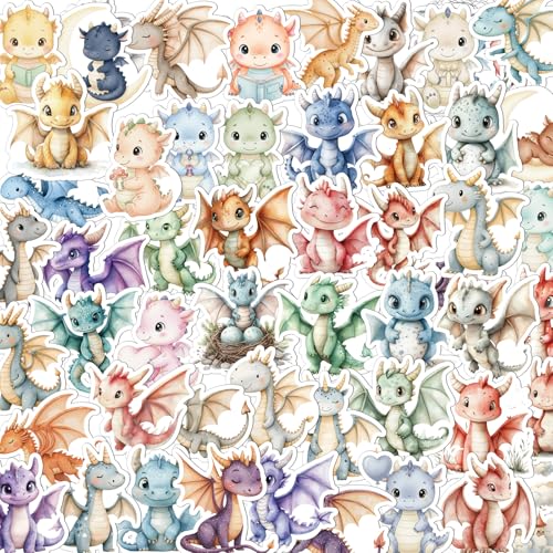 100 Pcs Dragon Baby Shower Stickers Fantasy Dragon Stickers | Baby Dragon Sticker, Glossy Waterproof Vinyl, Cute Fantasy, Baby Shower Sticker for Scrapbook Luggage Journal Water Bottle - style: Dragon Baby