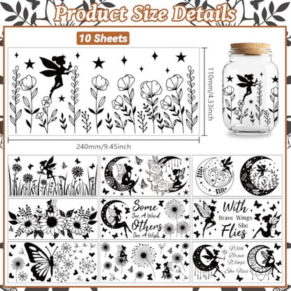 Peacoblue UV DTF Cup Wraps Transfer Stickers Black Fairy Pattern, 10 Sheets Waterproof Custom Vinyl Transfer Sticker 16oz Coffee Glass Cup Tumbler Bottle Mug Decals for Men Women - style: Black Fairy