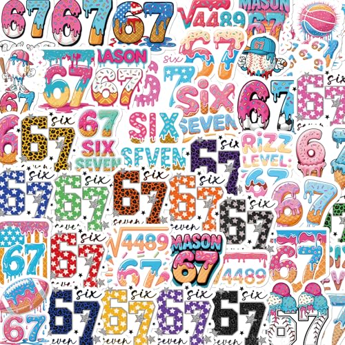 Six Seven 67 Stickers - 50 Pcs Funny 67 Water Bottle Stickers, Softball Football Scrapbook Decals for Luggage Laptop Journal, Waterproof Vinyl Gift for Adult - style: Six Seven