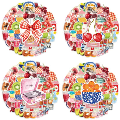 50Pcs Watercolor Food Stickers Vinyl Set | Hand-drawn food themed waterproof vinyl decals for water bottles, laptops, journals, DIY crafts and personal items. - style: Watercolor Food Stickers