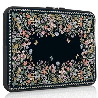 iCasso Laptop Sleeves 13 inch,Retro Laptop Carrying Case Black,13-13.6 inch Computer Sleeve Bag Compatible with MacBook Neo/Air/Pro 13-14 Sleeve, HP Dell ASUS Lenovo Chromebook Notebook,Flowers - color: Black, size: 13-14 Inch