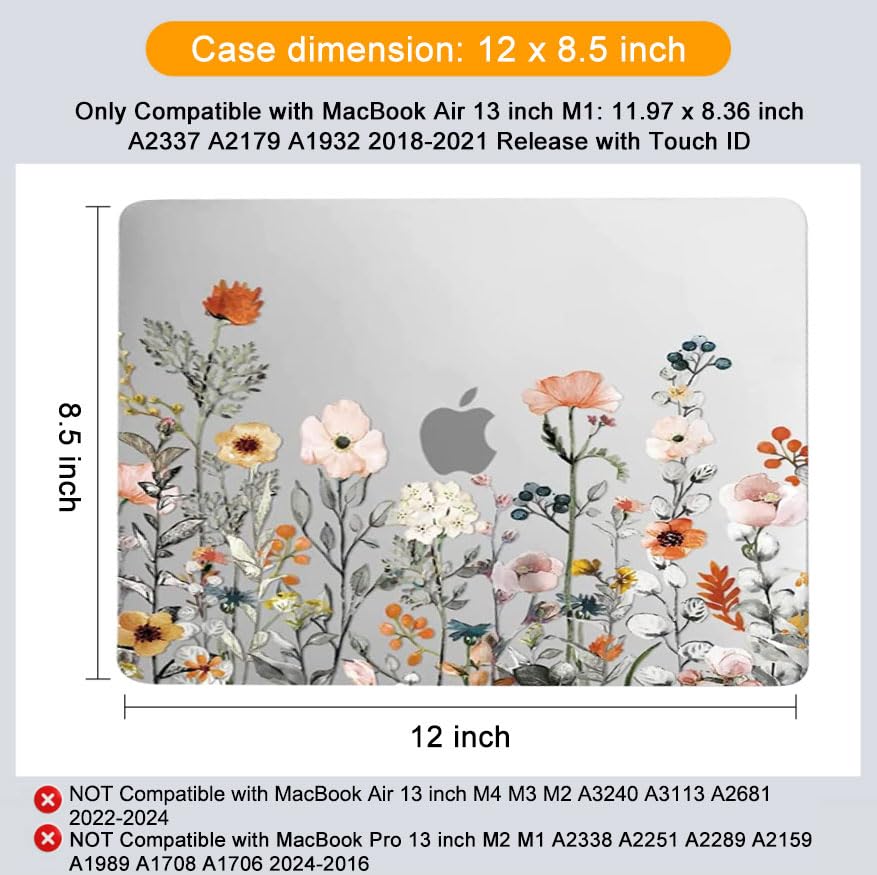 MOSISO Compatible with MacBook Air 13 inch Case M1 2022-2018, Transparent | Retina Display, Plastic Garden Flowers Hard Shell&Keyboard Cover&Screen Protector, Release A2337 M1 A2179 A1932 - color: Transparent