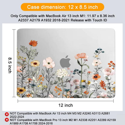 MOSISO Compatible with MacBook Air 13 inch Case M1 2022-2018, Transparent | Retina Display, Plastic Garden Flowers Hard Shell&Keyboard Cover&Screen Protector, Release A2337 M1 A2179 A1932 - color: Transparent