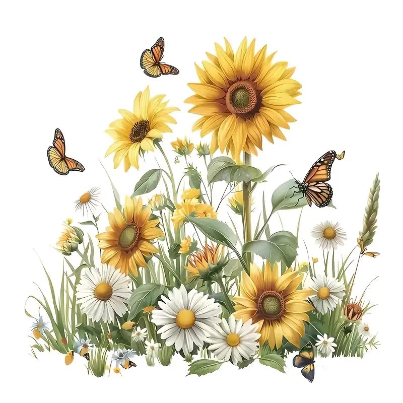 Sunflower and Butterfly PVC Vinyl Car Decals Stickers Waterproof Self-Adhesive Decals for Cars, Laptops, Trucks, Motorcycles Wall Window Luggage Scratch Cover Door Decor Sticker