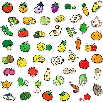 Fruit & Vegetable Sticker Pack 50 PCS, Playful Aesthetic Waterproof Vinyl Die-Cut Fresh Food Stickers for Water Bottles Laptop Luggage Skateboard, Scrapbook Journal Phone Case Notebook