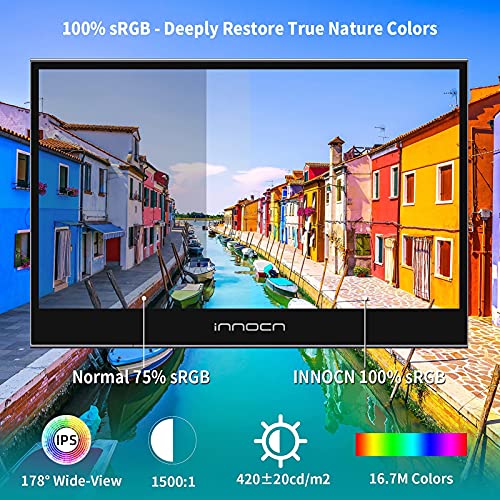 INNOCN Portable Monitor Touchscreen for Laptop 15.6" FHD 1080P HDMI External Display USB C Travel Second Monitor for MacBook Windows Tablets Android Chrome PS4 Switch Mini PC, 1500:1, 100% sRGB - style: PF15-PRO(FHD,Touch,Battery)