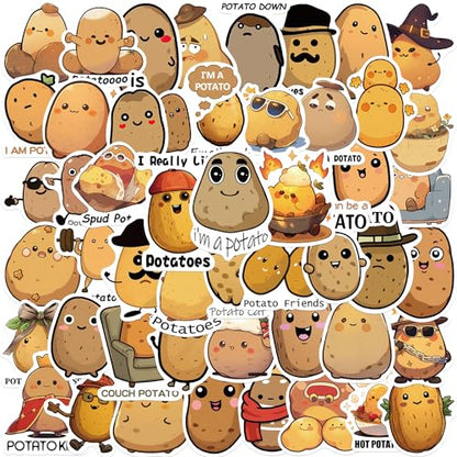 50 Pcs Funny Potato Stickers, Cute Kawaii Potato Character Decals, Waterproof Vinyl Sticker Pack for Laptop, Water Bottle, Journal for Kids & Adults(Potato) - color: Potato