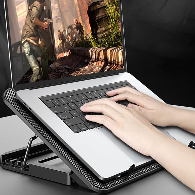Laptop Cooling Pad, Cooler with 6 Core High Speed Mute Fan, Applicable to 18 inches Notebook Gaming Laptop Computer, Five Level Angle Adjustment Quick Cooling Low Noise (Smart LCD Displays Mute)