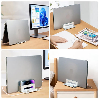 Aluminum Vertical Laptop Stand for Desk, Adjustable Dual Slot Holder(up to 1.73 inches), Compatible with MacBook Pro, MacBook Air and Other Laptop - Save Space & Improve Airflow, Silver