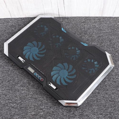 Silent Laptop Cooling Pad Dual USB Ports with 6 Fans, Adjustable Height Stand and RGB LED Lights for Heat Dissipation and Quiet Performance, Compatible with Laptops