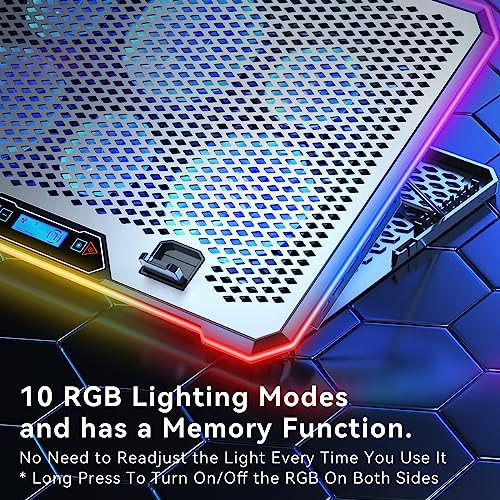 KYOLLY Aluminum Alloy RGB Gaming Laptop Cooler with 6 Fans and LCD Screen - 10 RGB Modes Memory Function, 4 USB Ports 3.0 and 2.0 Hub, 9 Height Adjustable for 10 to 21 Inch Laptops on Desk or Lap