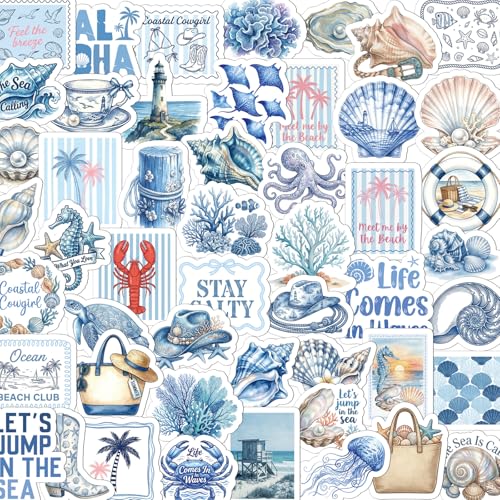 100 Pcs Beach Coastal Granddaughter Stickers Blue Ocean Decals | Coastal Granddaughter Stickers, Waterproof Vinyl, Ocaen Beachy, Summer Aesthetic Sticker for Water Bottle Laptop Luggage - style: Beach Coastal