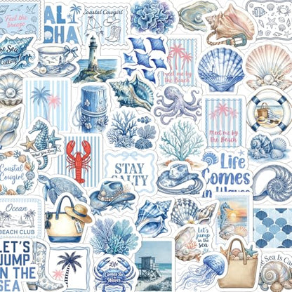 100 Pcs Beach Coastal Granddaughter Stickers Blue Ocean Decals | Coastal Granddaughter Stickers, Waterproof Vinyl, Ocaen Beachy, Summer Aesthetic Sticker for Water Bottle Laptop Luggage - style: Beach Coastal