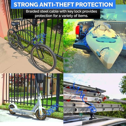 Coiled Security Cable Lock (5' to 25’ Lengths) with Keys, 20ft | Weatherproof, Multi-Purpose, Anti-Theft Protection, 10mm Diameter, For Kayaks, Bikes, Paddleboards, Scooters, Equipment - size: 20ft