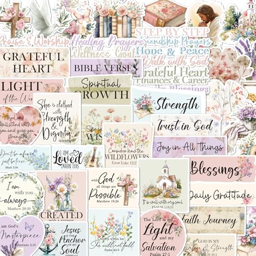 Prayer Board Stickers Supplies - 50 Pcs Bible Verse Motivational Vision Board Stickers for Women, Flower Christian Water Bottle Sticker, Waterproof Vinyl Scrapbook Decals for Laptop Journaling - style: Bible Verse