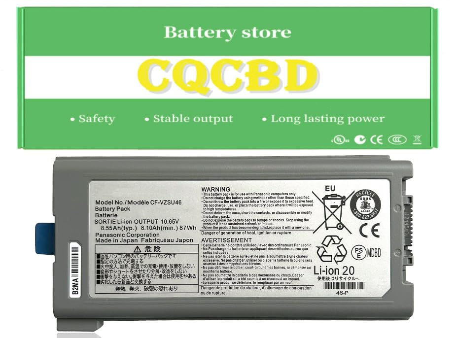 CQCBD CF-VZSU46 Laptop Battery for Panasonic Toughbook CF-30 CF-31 CF-53 MK1 MK2 MK3 MK4 CF30 CF31 CF53 CF-VZSU46R CF-VZSU71U CF-VZSU72U CF-VZSU1430U CF-VZSU46U CF-VZSU46S CF-VZSU46AU (87Wh 9Cells)