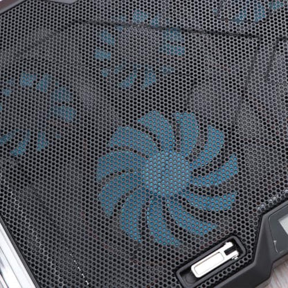 Silent Laptop Cooling Pad with 6pcs Fans and Dual USB Ports, Adjustable 7-Height Stand with LED Display and Double Side Breathing Light, Plastic and Iron Cooling Stand for Laptop