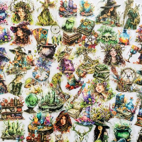 180-Piece Forest Witch Clear Scrapbooking Stickers - Mystical Forest Creatures, Potions, Crystals, Witchcraft Art for Planner Journals Photo Album - color: Forest Witch