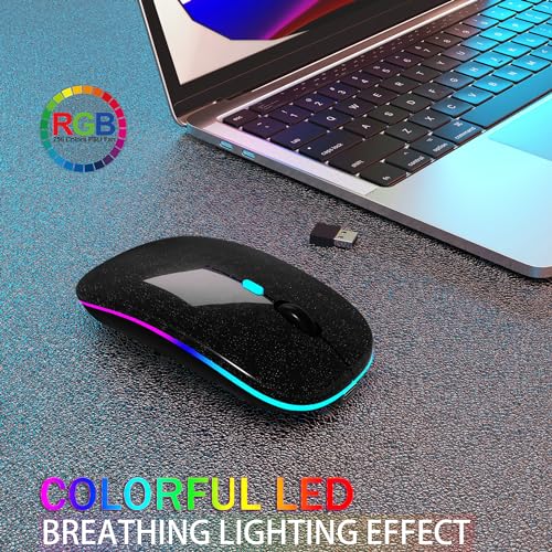 AIKOKOK Wireless Bluetooth Mouse, Rechargeable, Dual Mode Bluetooth 5.2 & 2.4G USB, LED Lights, Slim, Silent, Portable Computer Mouse for Laptop, PC, MacBook, iPad, Tablet (Pearl Black) - color: Pearl Black