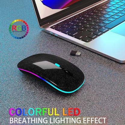 AIKOKOK Wireless Bluetooth Mouse, Rechargeable, Dual Mode Bluetooth 5.2 & 2.4G USB, LED Lights, Slim, Silent, Portable Computer Mouse for Laptop, PC, MacBook, iPad, Tablet (Pearl Black) - color: Pearl Black
