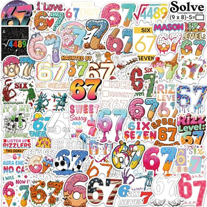 DETICKERS Six Seven Stickers 50 PCS Waterproof Vinyl Funny 6 7 Stickers Gifts for Adults Teens - style: Funny 67
