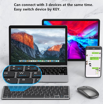 Portable mini Wireless Bluetooth Keyboard and Mouse Combo, Bluetooth 3.0/5.0/2.4G, Multi-Device pc,Laptop,Phone,ipad,Windows,iOS,Android Compatible, Rechargeable,78KEY,11.2inch Length (Gray) - color: Gray