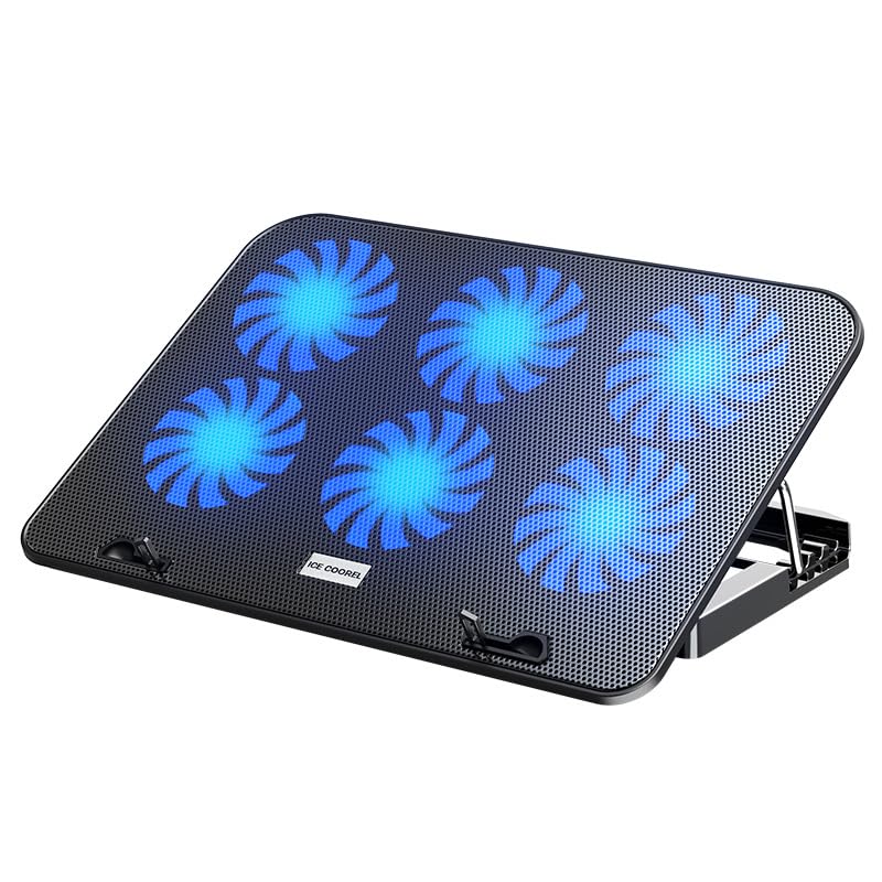 Metal Ice Cooler Silent Exhaust Portable Laptop Cooling Stand with 6 Cooling Fans, Cooling Pad for Laptop Fan 15.6 Inch, with Height Adjustable, Notebook Cooler Pad with Two USB Port