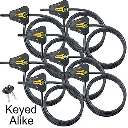 Master Lock - Keyed Alike Trail Camera Python Adjustable Cable Locks w/16 Keys, Model# 8419KA-8 - size: 8 Pack