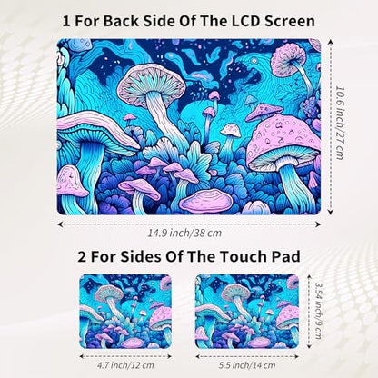Laptop Skin Sticker 3-Piece Set,Psychedelic Mushroom | Trim-to-fit 3-piece vinyl set with one 15 x 10.6 in lid skin and two palm-rest decals for many 12-15.6 in laptops - color: Psychedelic Mushroom