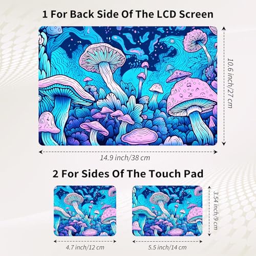 Laptop Skin Sticker 3-Piece Set,Psychedelic Mushroom | Trim-to-fit 3-piece vinyl set with one 15 x 10.6 in lid skin and two palm-rest decals for many 12-15.6 in laptops - color: Psychedelic Mushroom